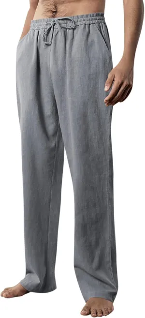 Men's Cotton Blend Pants Elastic Waist Drawstring Sweatpants with Pockets Loose Fit Joggers Workout Trousers