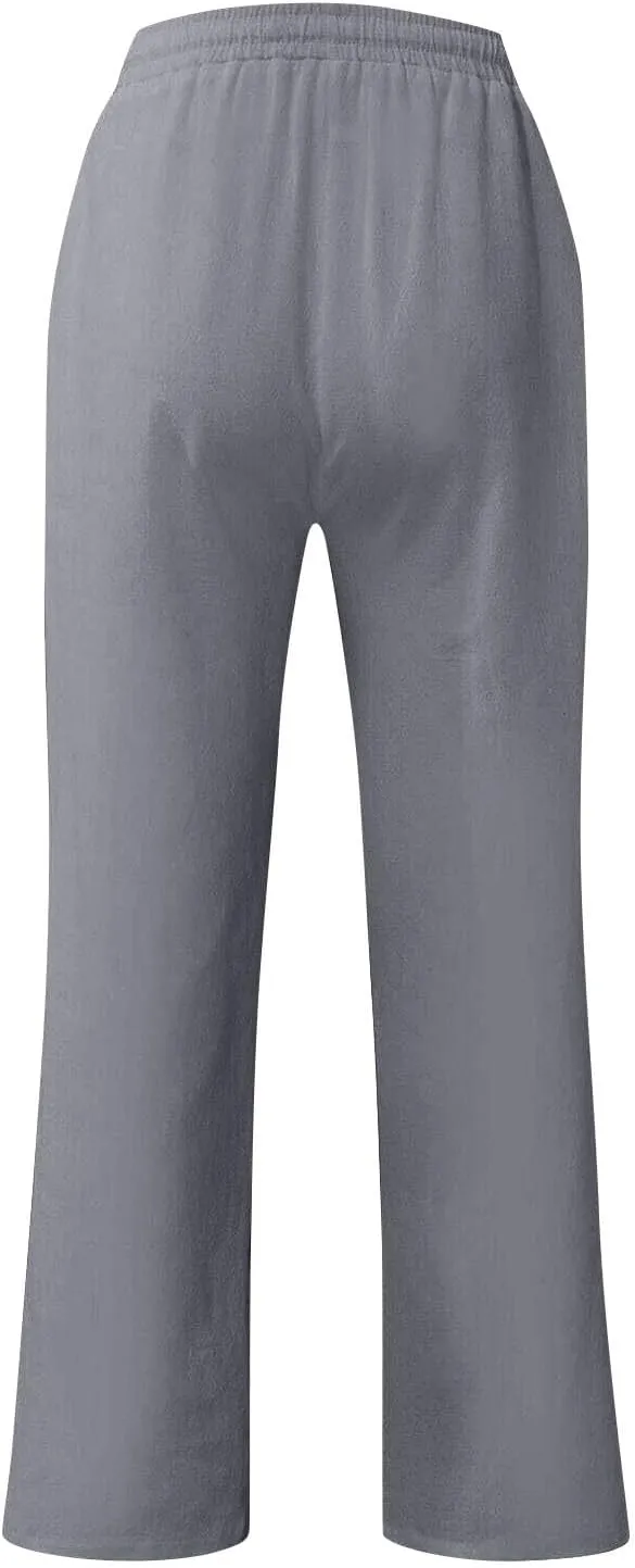 Men's Cotton Blend Pants Elastic Waist Drawstring Sweatpants with Pockets Loose Fit Joggers Workout Trousers