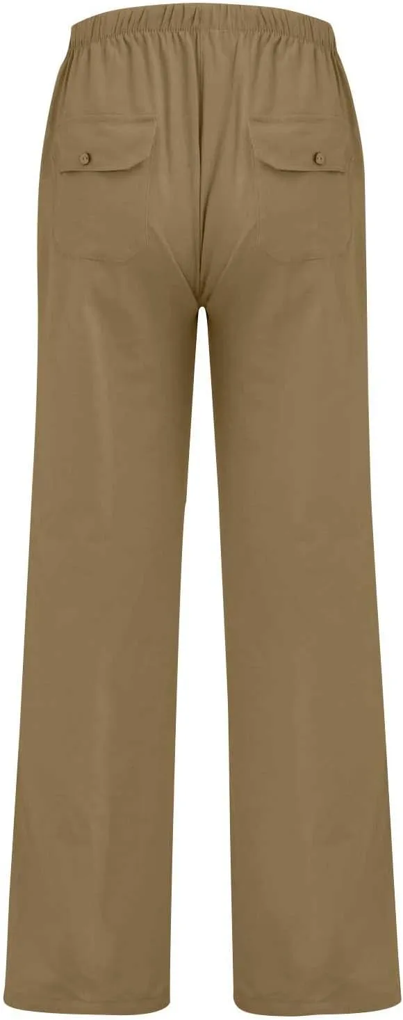 Mens Cotton Linen Pants Casual Loose Fit Summer Beach Yoga Pant Drawstring Straight-Legs Lightweight Long Trousers