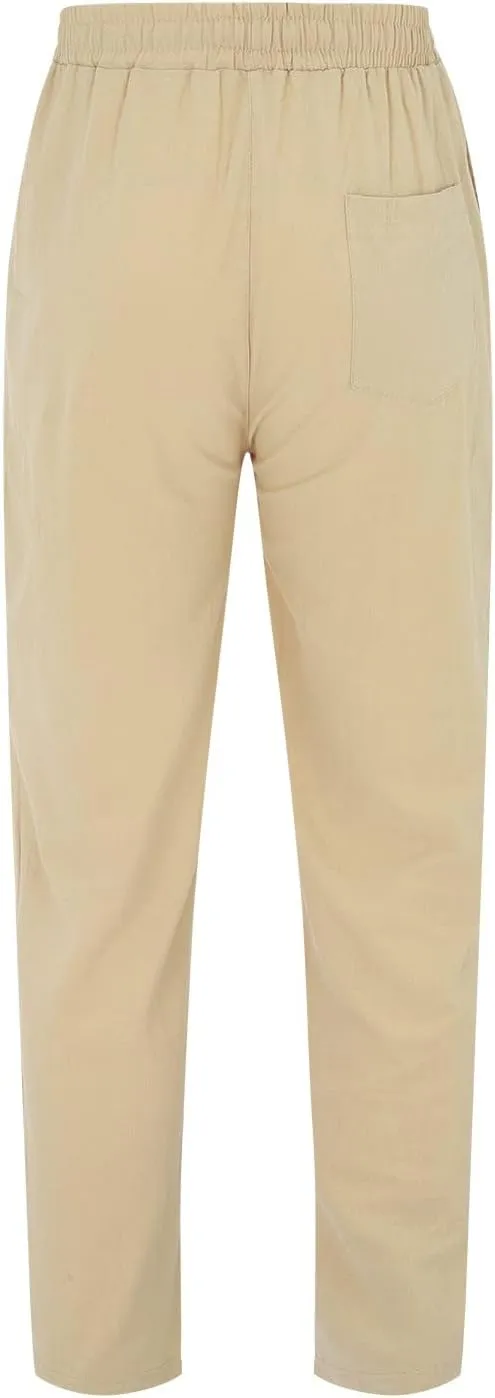Mens Cotton Linen Pants Casual Summer Elastic Waist Drawstring Beach Athletic Pants for Workout, Jogging, Running