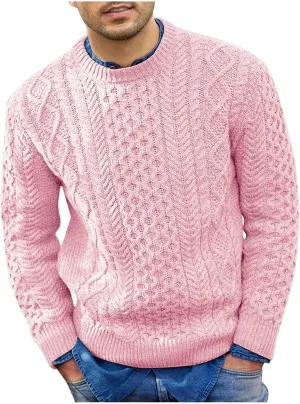 Men's Crewneck Pullover Sweater Chunky Cable Knit Sweater Classic Casual Sweaters Textured Sweater Tops