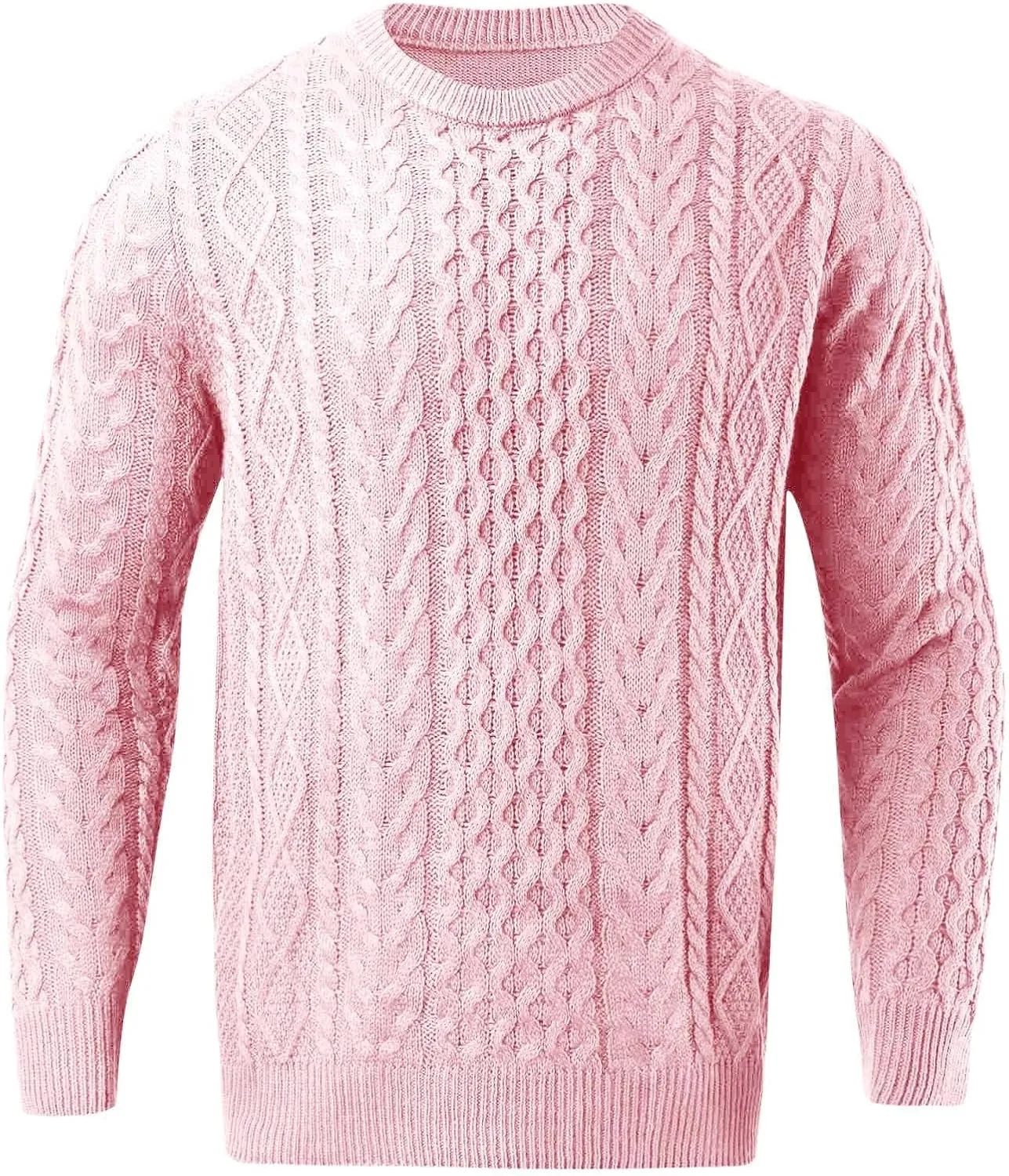 Men's Crewneck Pullover Sweater Chunky Cable Knit Sweater Classic Casual Sweaters Textured Sweater Tops