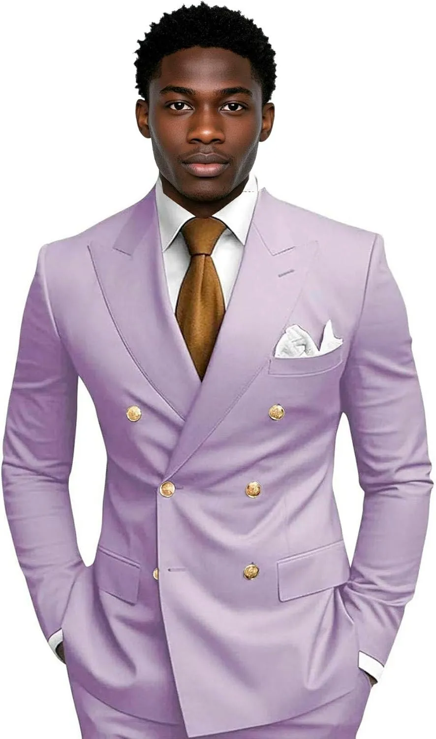 Mens Double Breasted Suit for Wedding 2 Piece Slim Fit Mens Suit V Neck Tuxedo Suits for Dinner Party Lilac