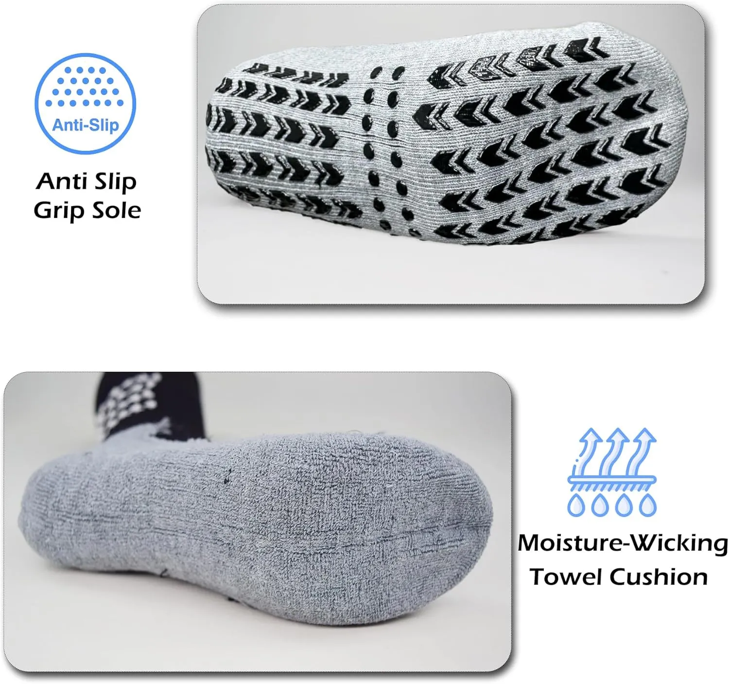 Men's Double Stripe Grip Soccer Socks with Cushion, Non Slip Long Football Socks Compression Athletic Socks Men Women