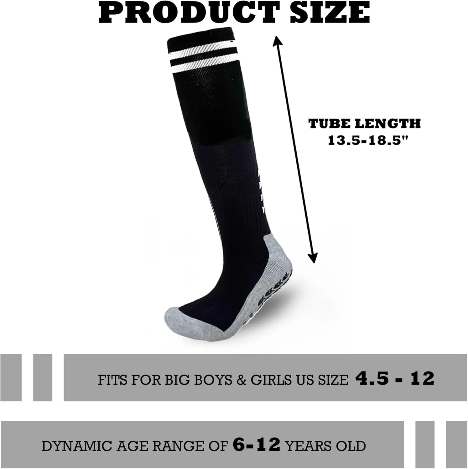 Men's Double Stripe Grip Soccer Socks with Cushion, Non Slip Long Football Socks Compression Athletic Socks Men Women