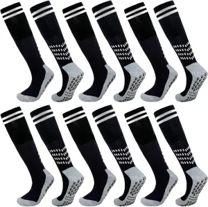 Men's Double Stripe Grip Soccer Socks with Cushion, Non Slip Long Football Socks Compression Athletic Socks Men Women