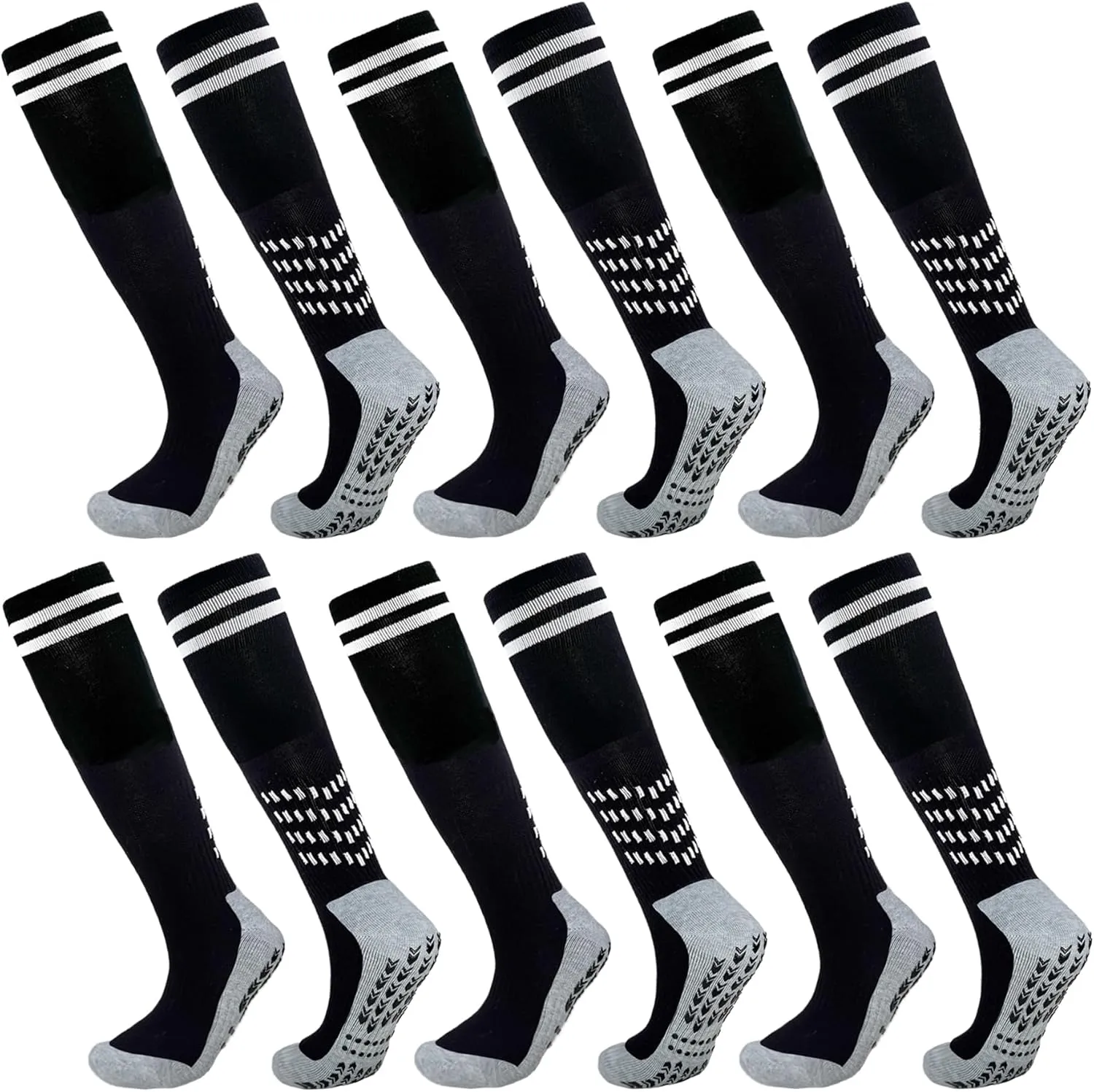 Men's Double Stripe Grip Soccer Socks with Cushion, Non Slip Long Football Socks Compression Athletic Socks Men Women