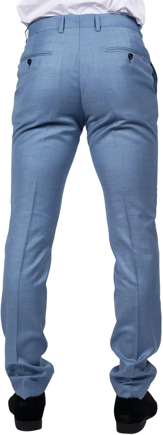Mens Light Blue Sky Trousers Classic Stitch Wedding Summer Prom Classic