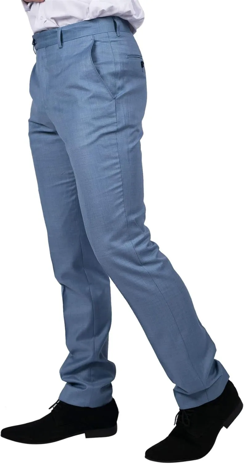 Mens Light Blue Sky Trousers Classic Stitch Wedding Summer Prom Classic