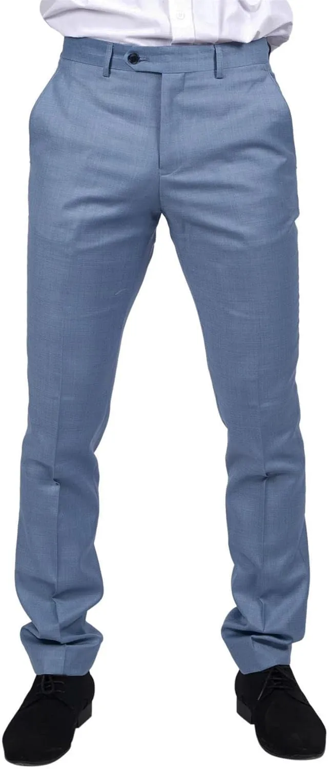 Mens Light Blue Sky Trousers Classic Stitch Wedding Summer Prom Classic