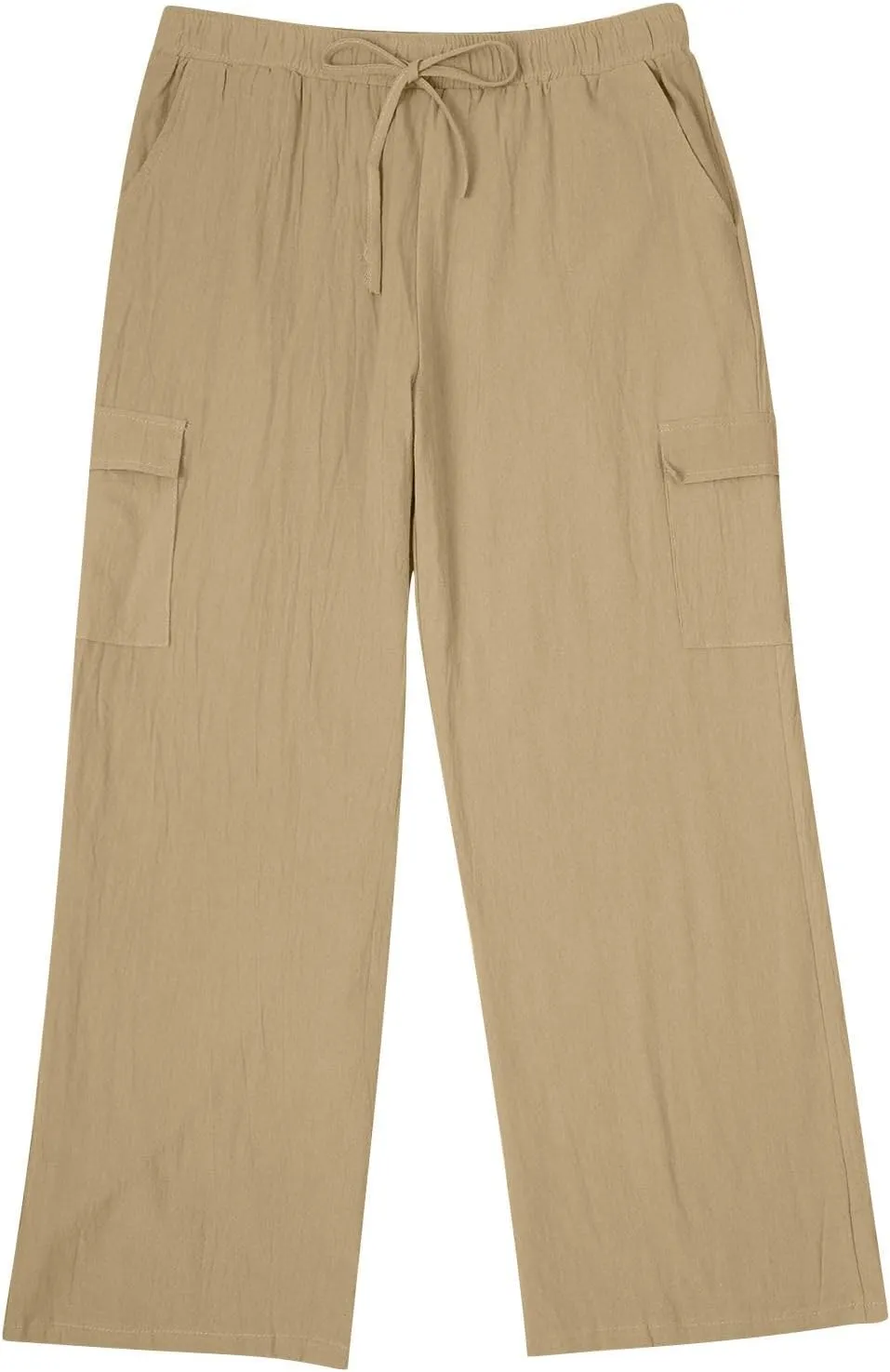 Mens Linen Beach Pants Big Tall Casual Elastic Waist Summer Beach Pants Lightweight Breathable Yoga Vacation Trouser