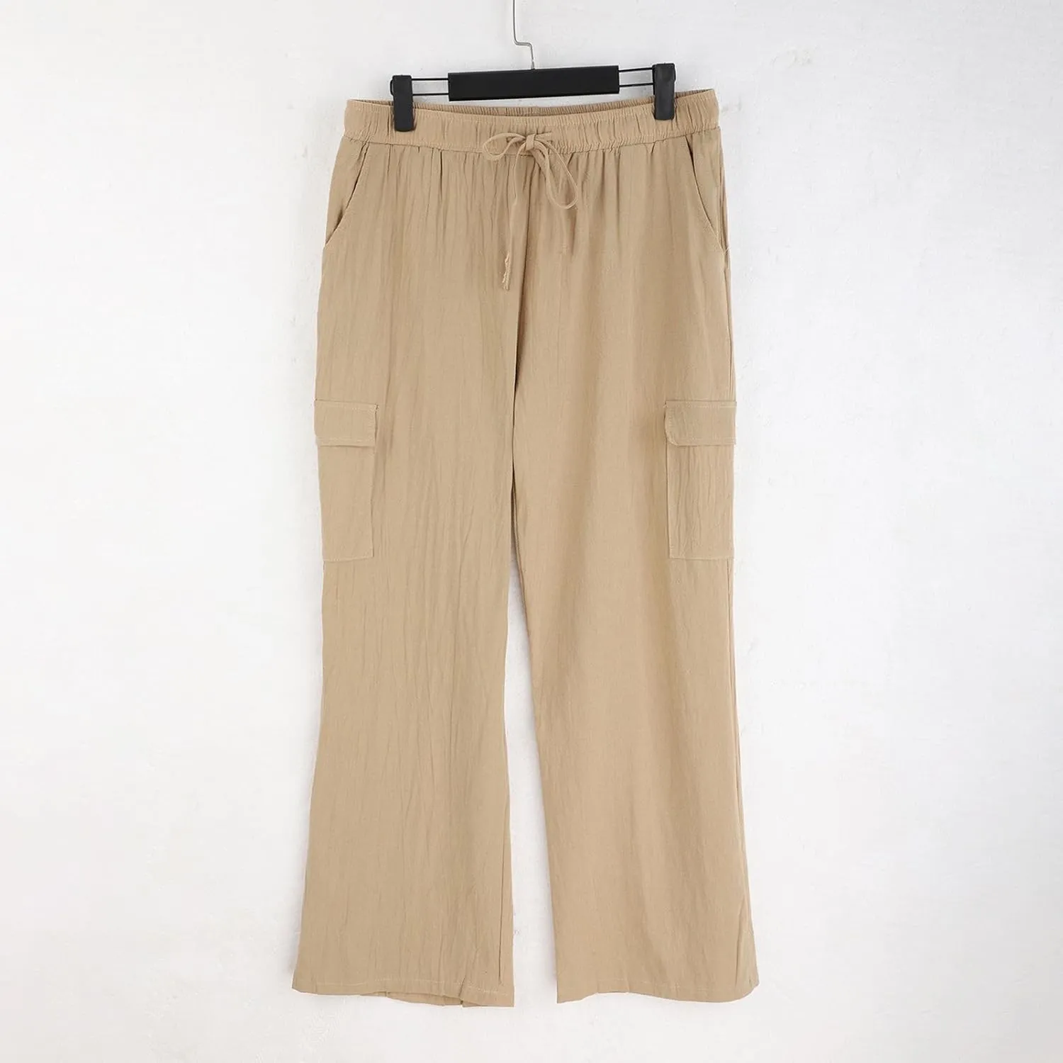 Mens Linen Beach Pants Big Tall Casual Elastic Waist Summer Beach Pants Lightweight Breathable Yoga Vacation Trouser