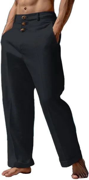 Mens Linen Pants Big and Tall Casual Elastic Waist Summer Beach Pants Lightweight Breathable Yoga Vacation Trousers