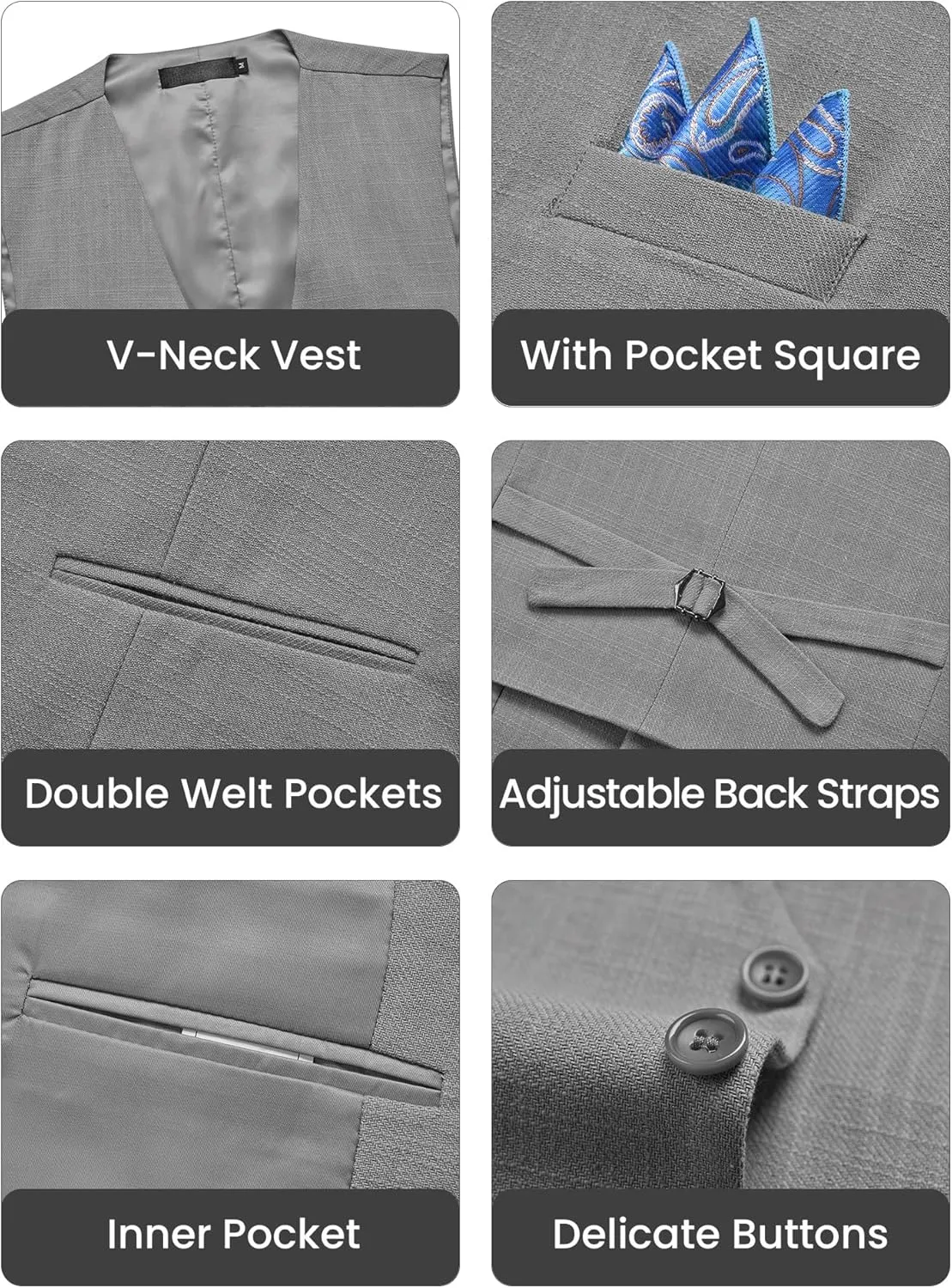 Men’s Linen Suit Slim Fit 2 Piece Lightweight Summer Suits Wedding Vest Pants Set with Pocket Square