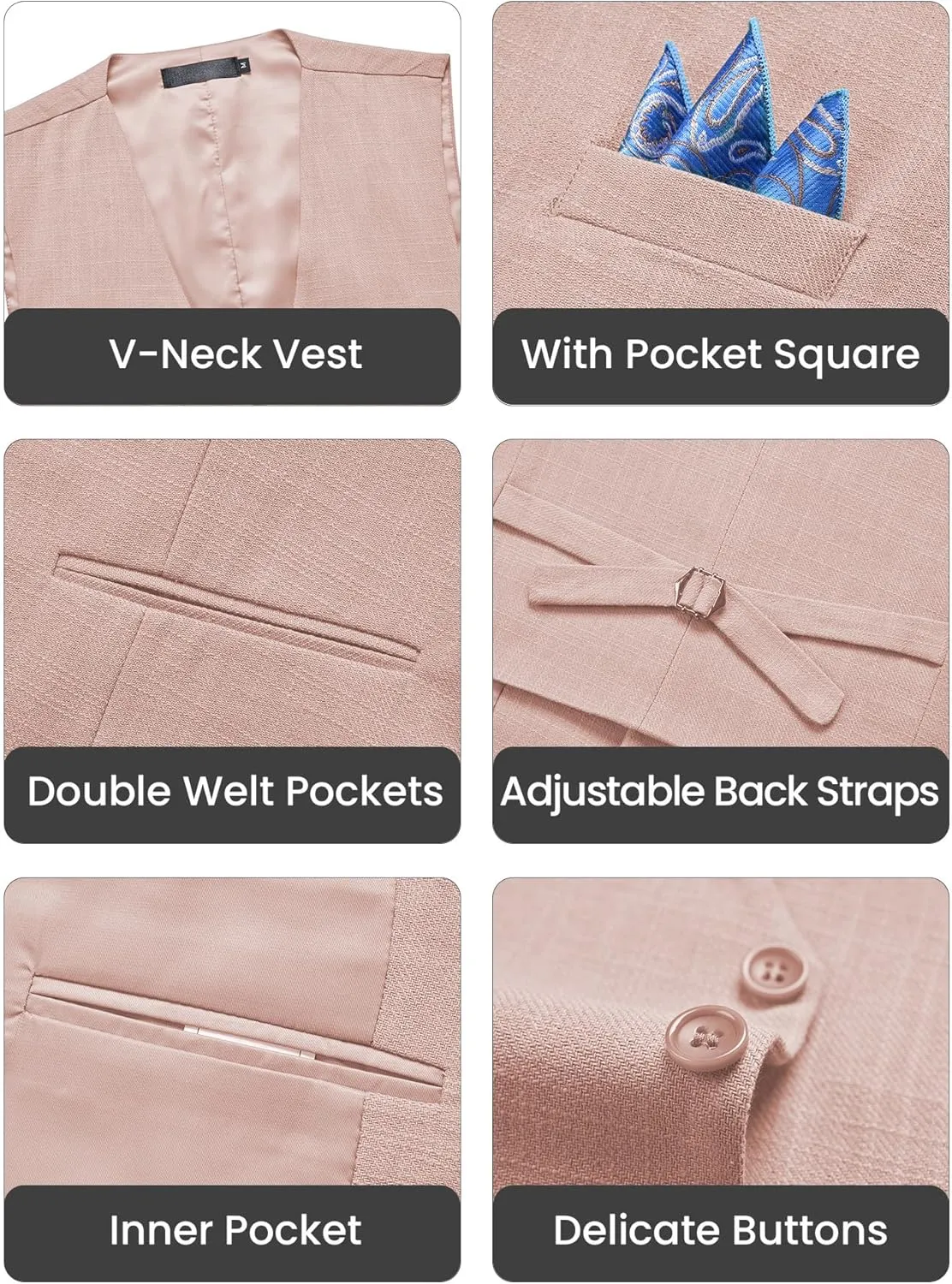 Men’s Linen Suit Slim Fit 2 Piece Lightweight Summer Suits Wedding Vest Pants Set with Pocket Square