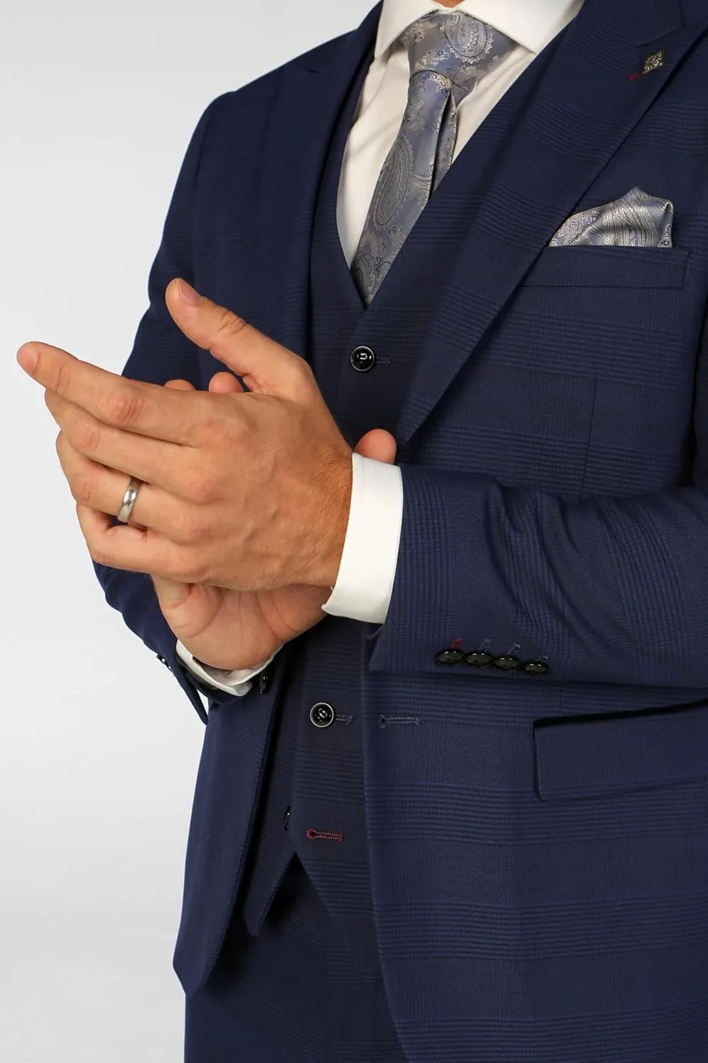 Mens Navy Blue 3 Piece Check Suit Sold Separately  Wedding Business Tailored Fit Set