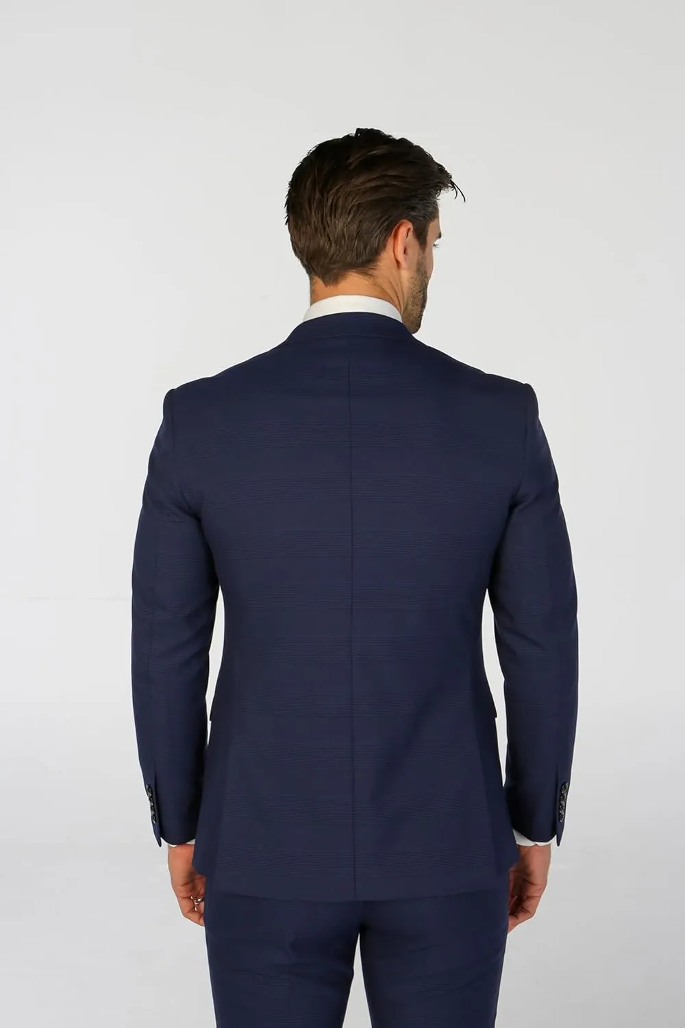Mens Navy Blue 3 Piece Check Suit Sold Separately  Wedding Business Tailored Fit Set