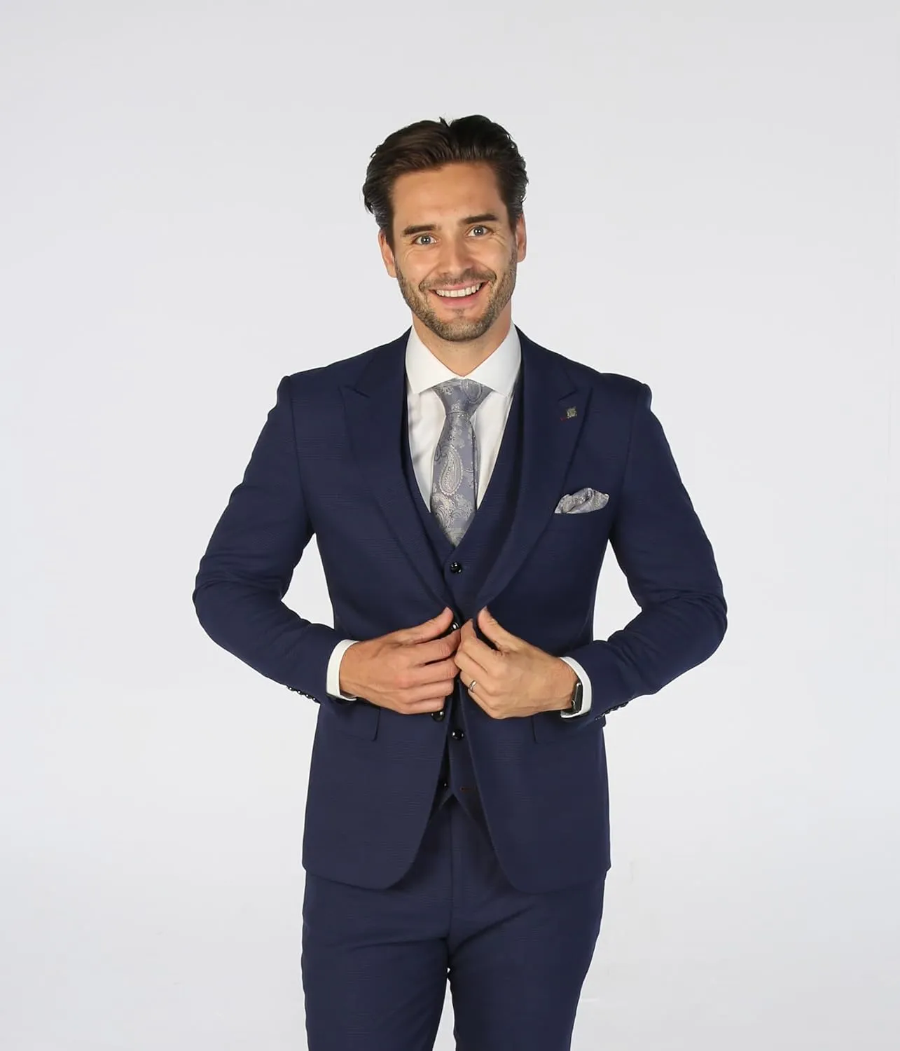 Mens Navy Blue 3 Piece Check Suit Sold Separately  Wedding Business Tailored Fit Set