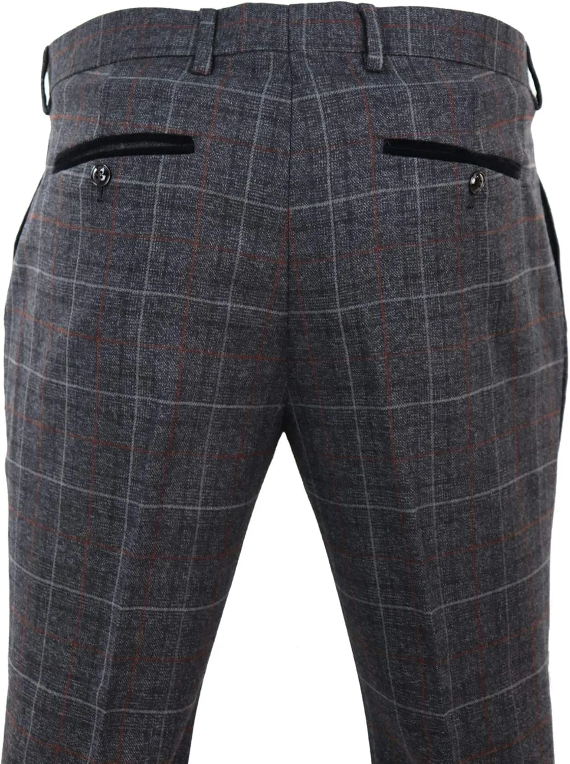 Mens Navy Blue Grey Charcoal Tweed Check Trousers Blinders Vintage