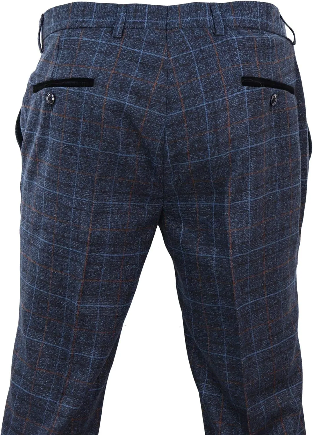 Mens Navy Blue Grey Charcoal Tweed Check Trousers Blinders Vintage
