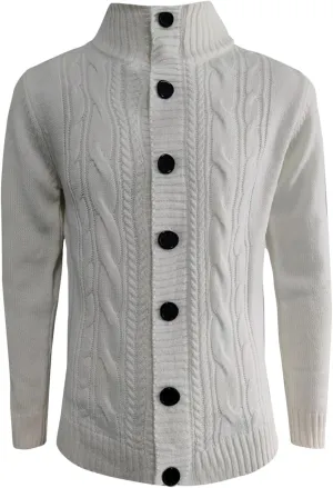 Mens Shawl Collar Cable Knitted Cardigan Sweaters Button Down Loose Fit Knitwear Open Front Sweaters Winter Outwear