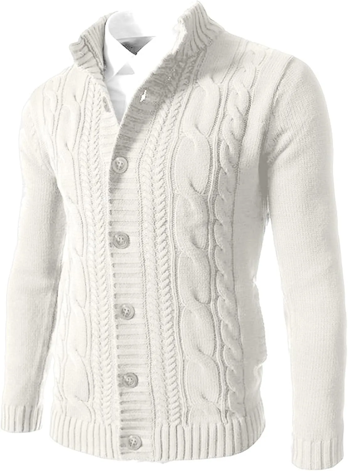 Mens Shawl Collar Cable Knitted Cardigan Sweaters Button Down Loose Fit Knitwear Open Front Sweaters Winter Outwear