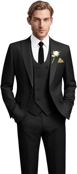 Mens Slim Fit Suit 3 Piece Solid Double-Breasted Casual Business Blazer Set for Weddings Party Tuxedo Jacket Pants
