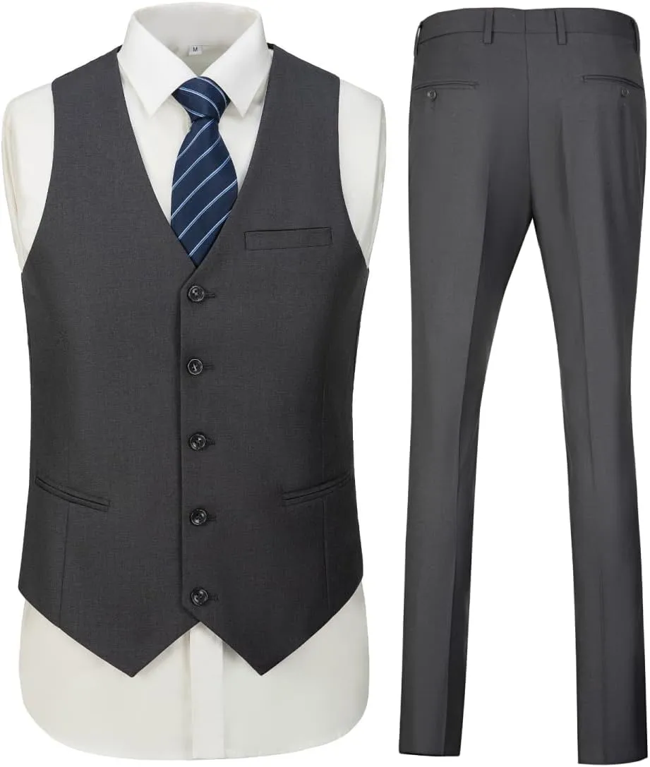Mens Suits 3 Piece Slim Fit Double Breasted Suit Business Wedding Prom Tuxedo Solid Blazer Vest Pants Set