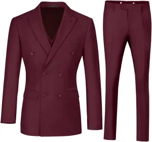 Mens Suits 3 Piece Slim Fit Double Breasted Suit Business Wedding Prom Tuxedo Solid Blazer Vest Pants Set