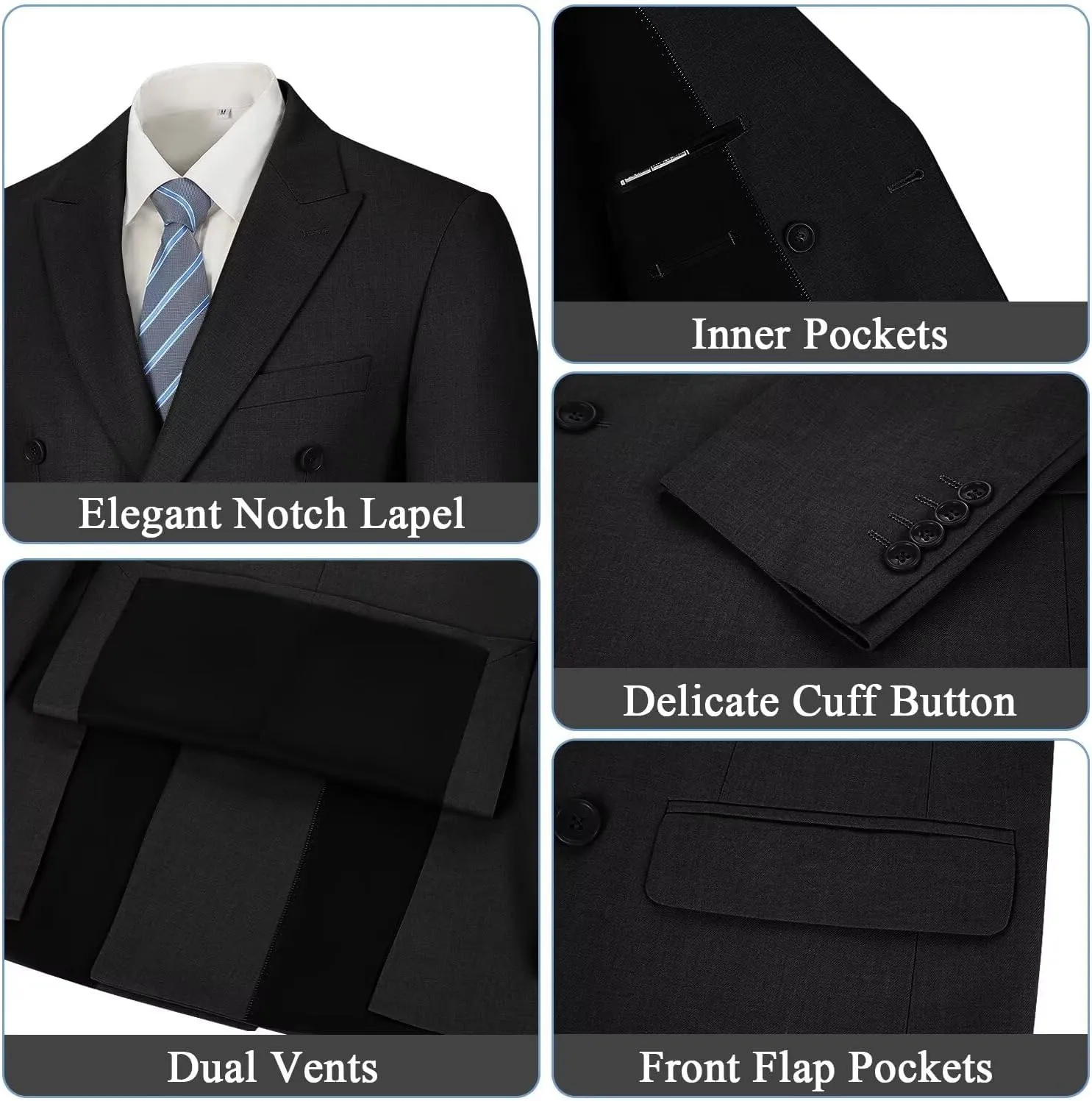Mens Suits 3 Piece Slim Fit Double Breasted Suit Business Wedding Prom Tuxedo Solid Blazer Vest Pants Set