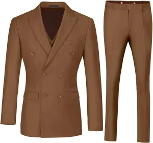 Mens Suits 3 Piece Slim Fit Double Breasted Suit Business Wedding Prom Tuxedo Solid Blazer Vest Pants Set