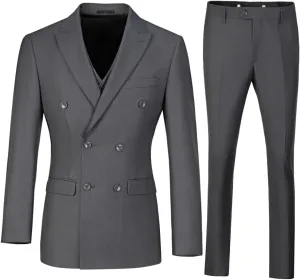 Mens Suits 3 Piece Slim Fit Double Breasted Suit Business Wedding Prom Tuxedo Solid Blazer Vest Pants Set