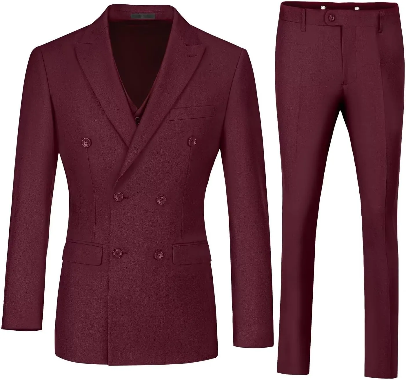 Mens Suits 3 Piece Slim Fit Double Breasted Suit Business Wedding Prom Tuxedo Solid Blazer Vest Pants Set