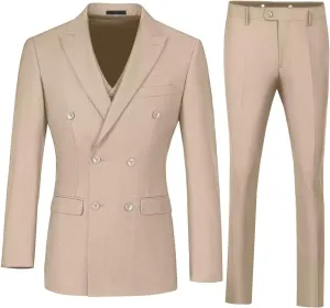 Mens Suits 3 Piece Slim Fit Double Breasted Suit Business Wedding Prom Tuxedo Solid Blazer Vest Pants Set