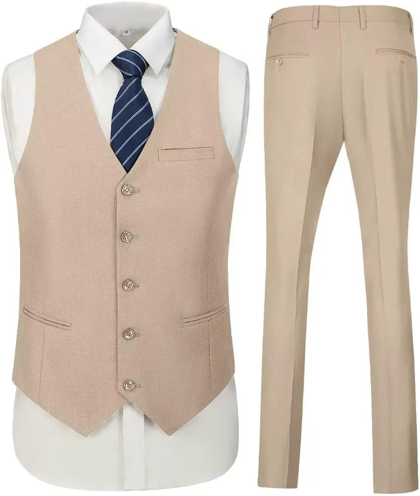 Mens Suits 3 Piece Slim Fit Double Breasted Suit Business Wedding Prom Tuxedo Solid Blazer Vest Pants Set