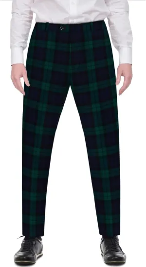 Mens Tailored fit trousers - Scottish Tartans Green Check Black Watch - Adjustable Waistband - Comfortable Chinos Golf Trouser - For any seasons, wedding - Waist Size 40 - Inner Length 31 Inches
