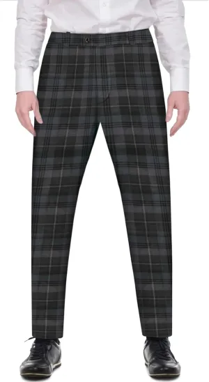 Mens Tailored fit trousers - Scottish Tartans Grey Check Grey Granite - Adjustable Waistband - Comfortable Chinos Golf Trouser - For any seasons, wedding - Waist Size 36 - Inner Length 31 Inches