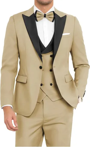 Mens Tuxedo Suit 3 Piece Slim Fit Double Breasted Suit Men Wedding Prom Party Dinner Tuxedo with Tie
