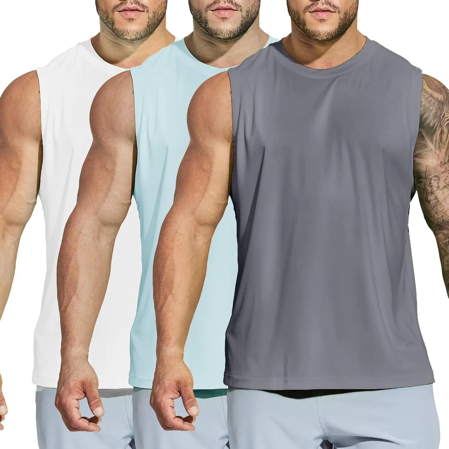 MIER Men's Workout Tank Tops UPF 50  Swim Shirts Quick Dry Running Sleeveless UV Protection Muscle Tees