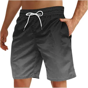 Muscularfit Shorts for Men Summer Vacation Casual Beach Shorts Fashion Gradient Color Drawstring Short Elastic Waist Pant
