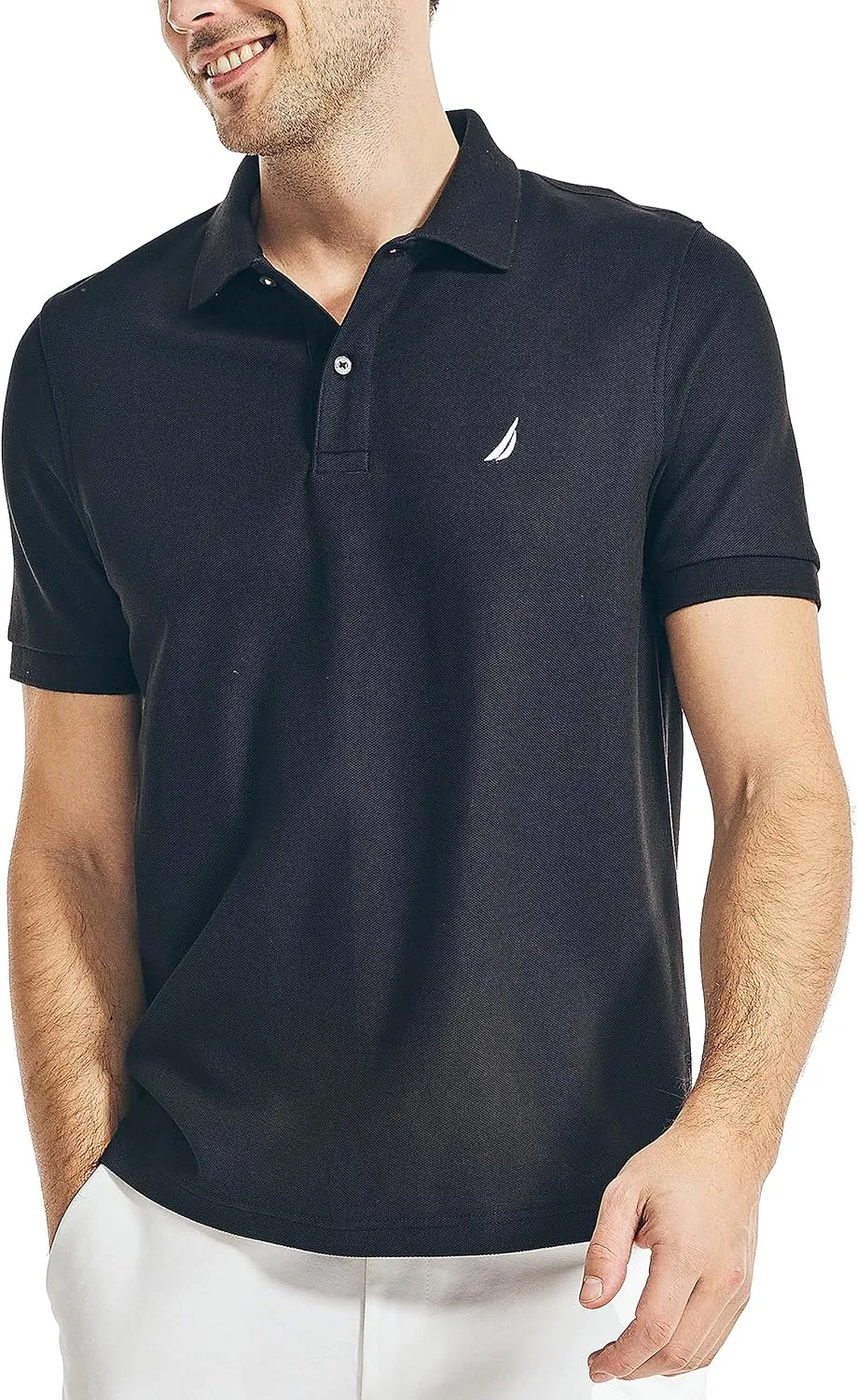 Nautica Men's Classic Short Sleeve Solid Performance Deck Polo Shirt