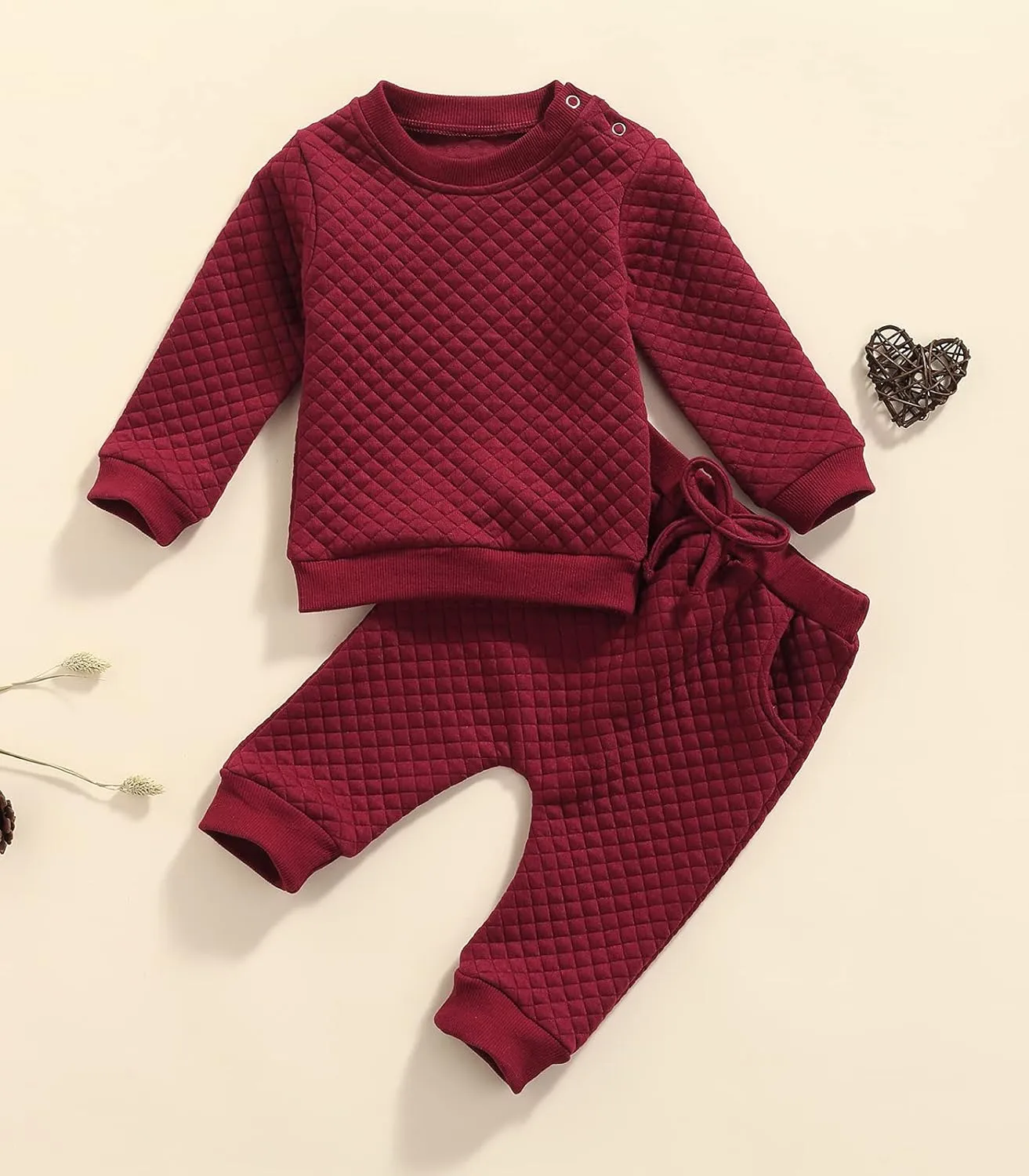 Newborn Baby Boy Girl Clothes Gender Neutral Sweatsuit Unisex Solid Outfit Long Sleeve Warm Pullover Pant Set