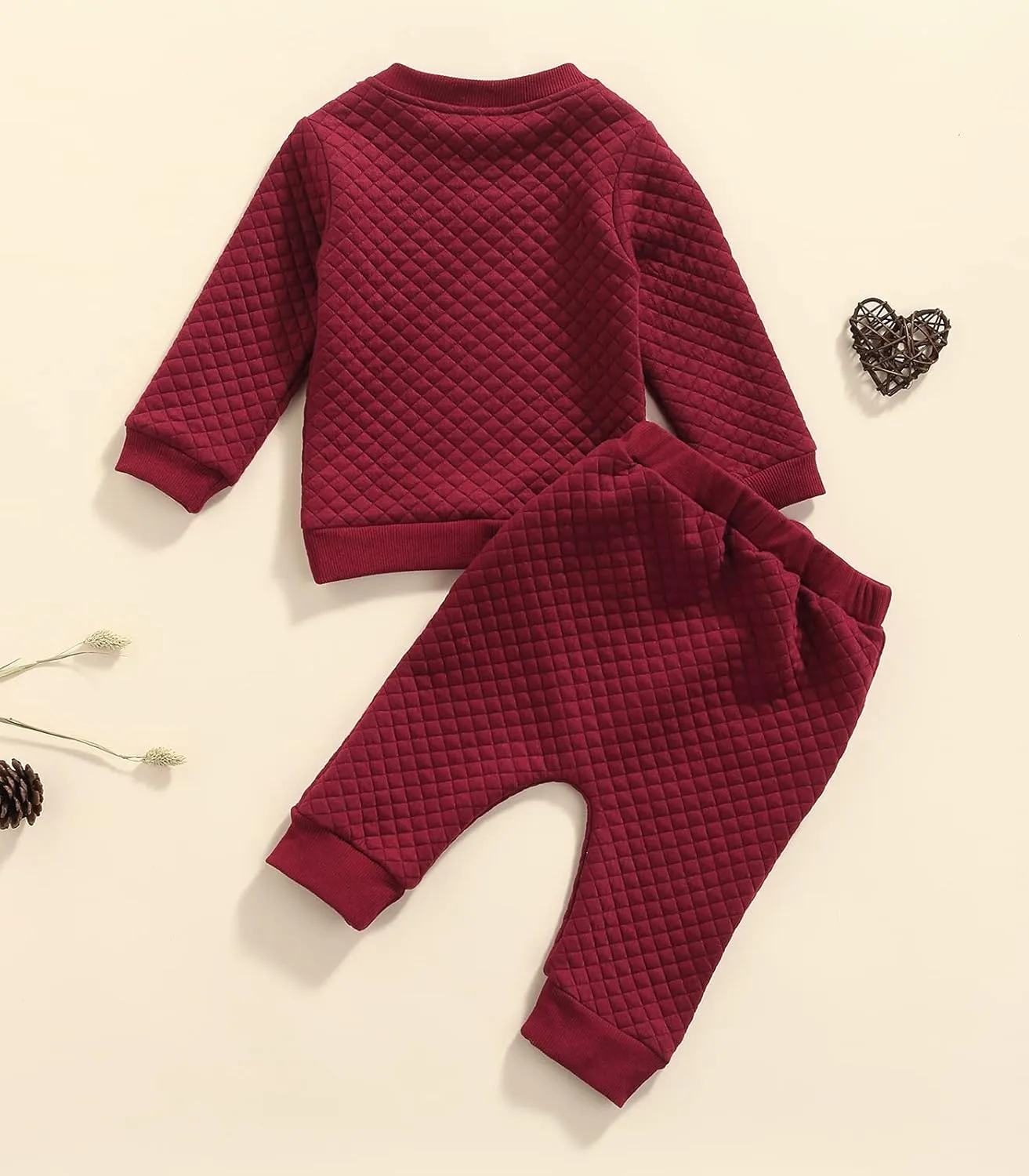 Newborn Baby Boy Girl Clothes Gender Neutral Sweatsuit Unisex Solid Outfit Long Sleeve Warm Pullover Pant Set