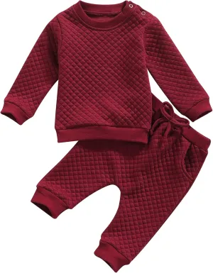 Newborn Baby Boy Girl Clothes Gender Neutral Sweatsuit Unisex Solid Outfit Long Sleeve Warm Pullover Pant Set
