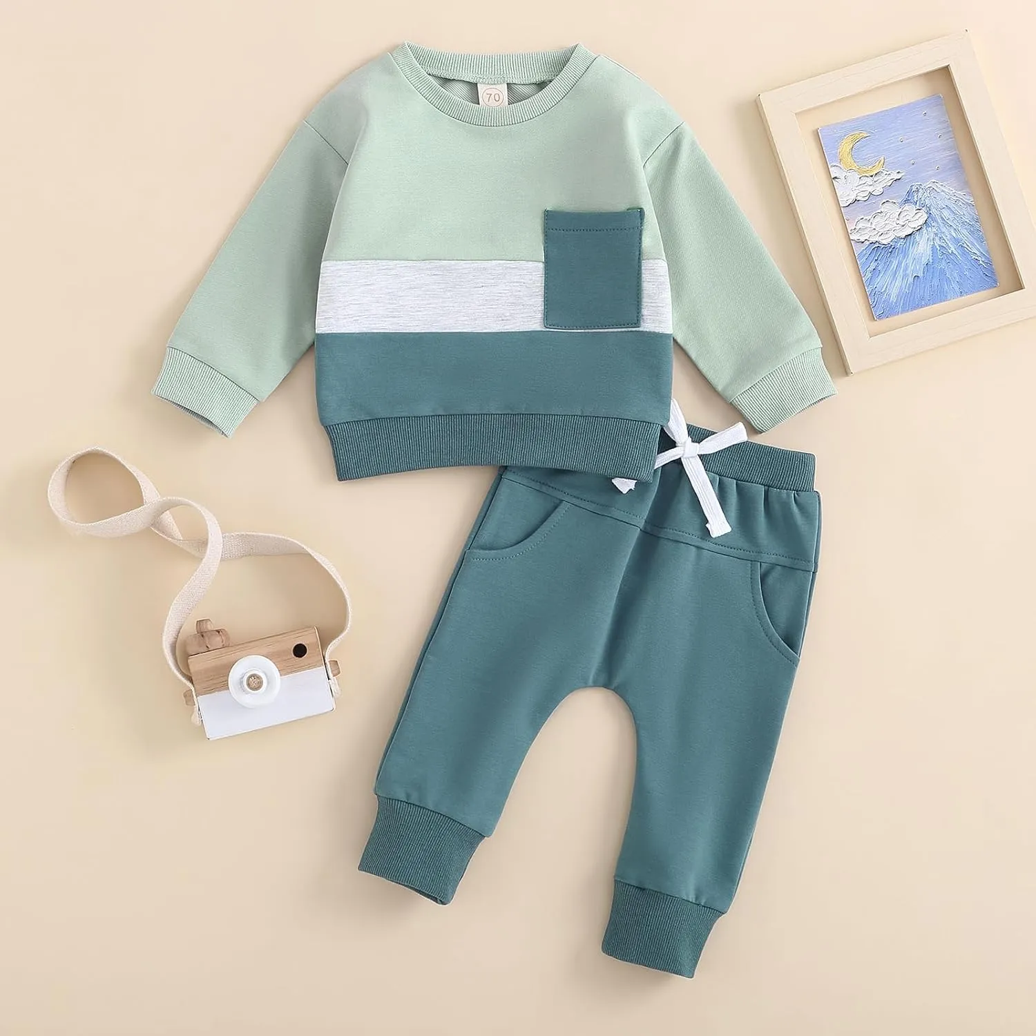 Newborn Baby Boy Girl Clothes Gender Neutral Sweatsuit Unisex Solid Outfit Long Sleeve Warm Pullover Pant Set