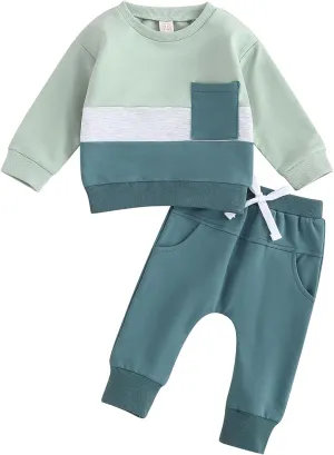 Newborn Baby Boy Girl Clothes Gender Neutral Sweatsuit Unisex Solid Outfit Long Sleeve Warm Pullover Pant Set