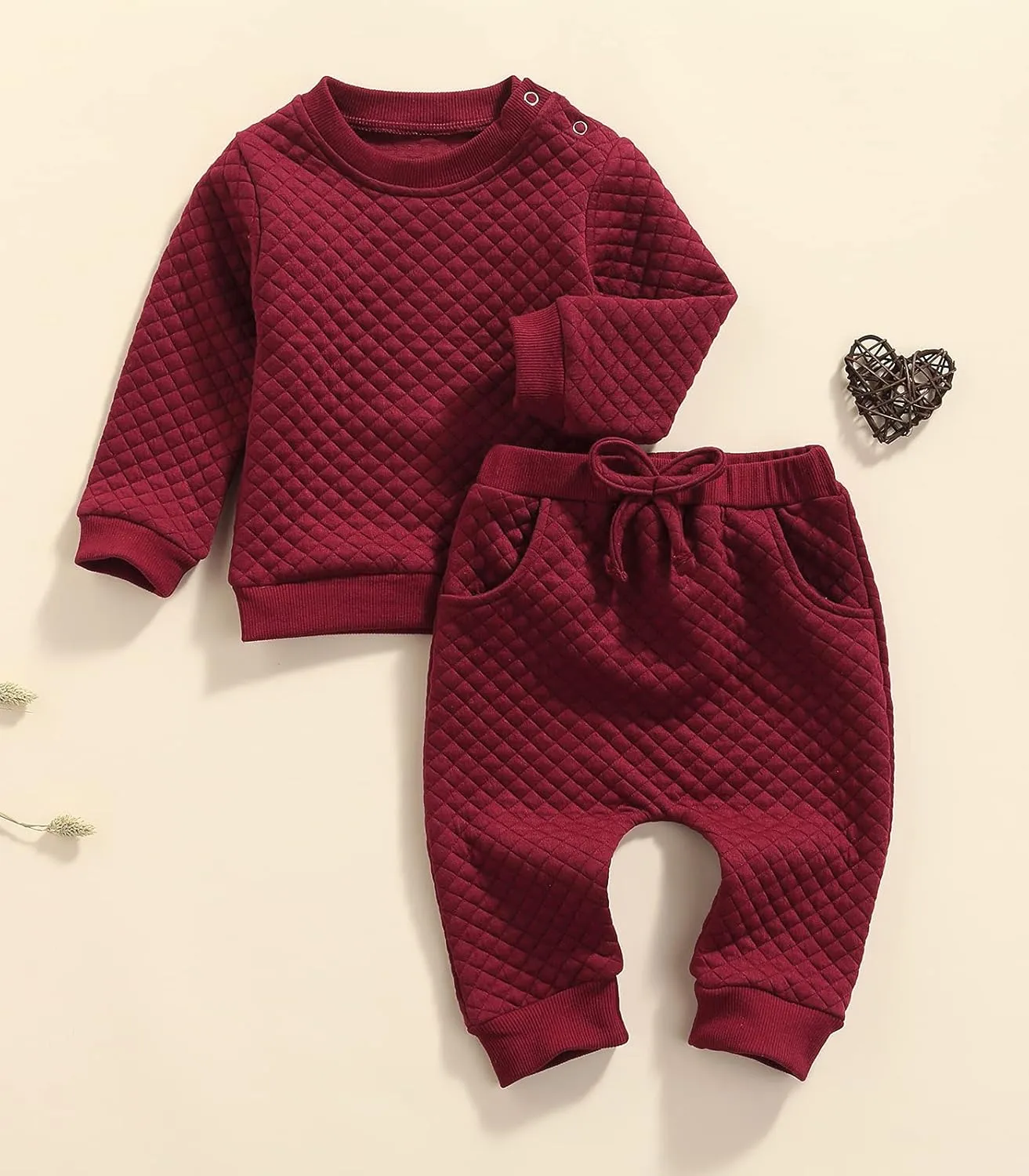Newborn Baby Boy Girl Clothes Gender Neutral Sweatsuit Unisex Solid Outfit Long Sleeve Warm Pullover Pant Set
