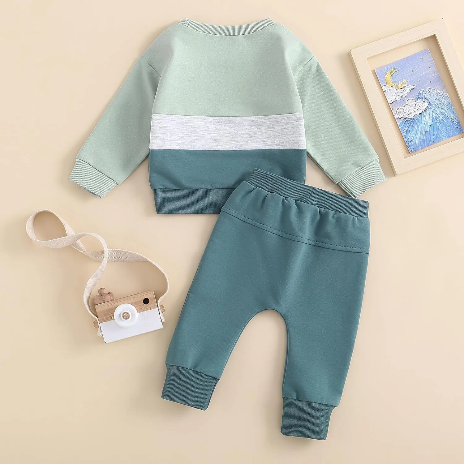 Newborn Baby Boy Girl Clothes Gender Neutral Sweatsuit Unisex Solid Outfit Long Sleeve Warm Pullover Pant Set