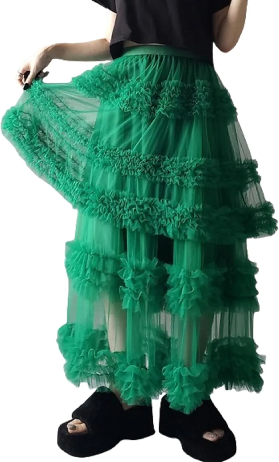 NUFIWI Women Puffy Tulle Maxi Skirt Layered A Line Tiered Ruffle Long Skirts Mesh Tutu Skirt Petticoat