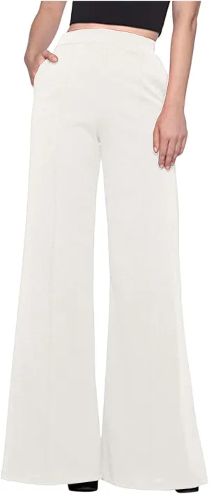 Palazzo Pants for Women Summer Lounge High Waist Trousers Wide Leg Loose Flowy Flare Pant Solid Comfy Pockets Pants